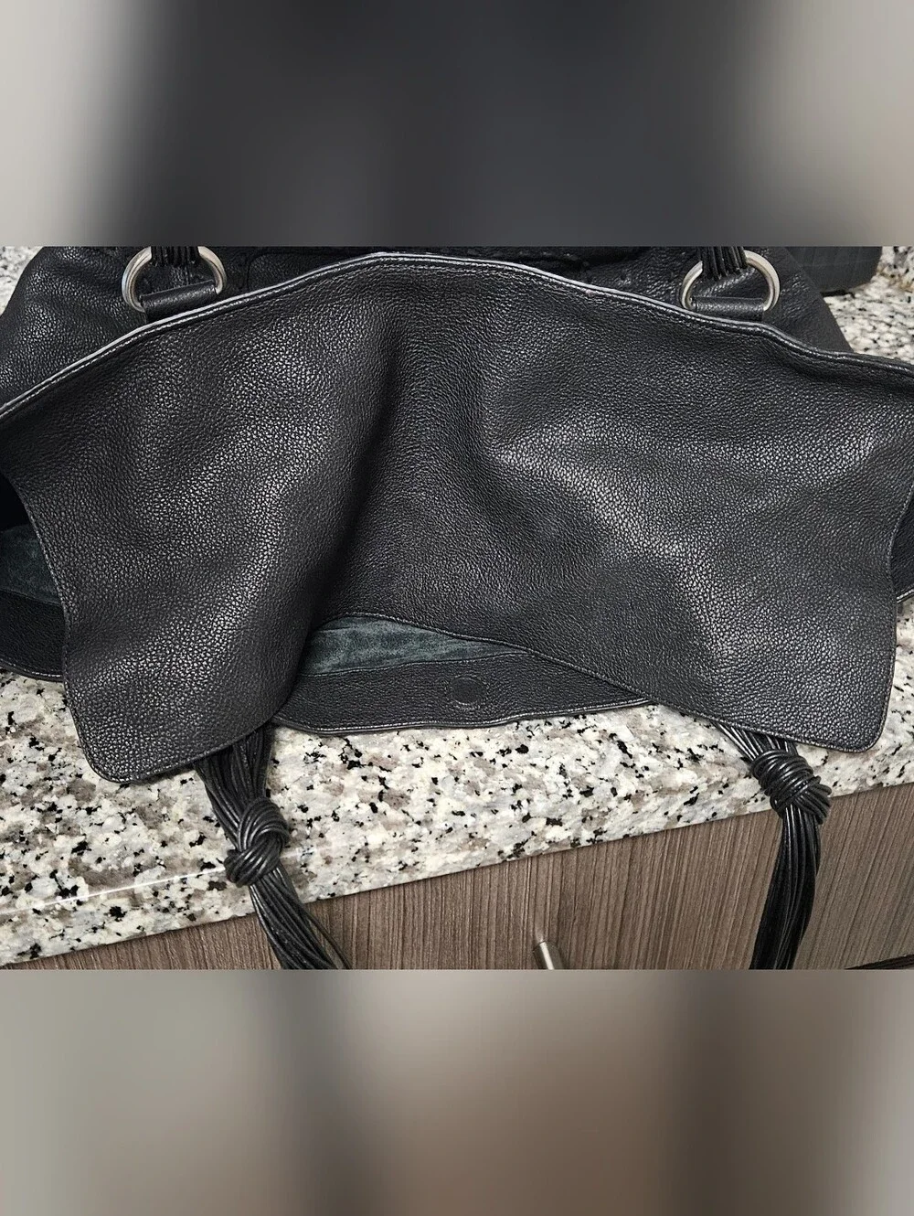 VTG Rare Ghurka Luxury Black Leather Shoulder Tote Bag with Buffalo Horn Accent